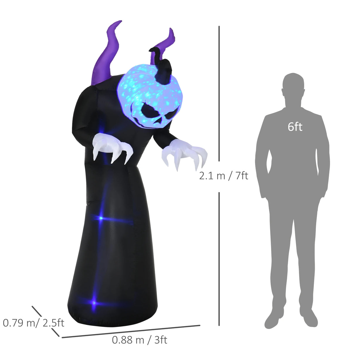 7ft Inflatable Halloween Ghost with Horns, Lighted, Outdoor