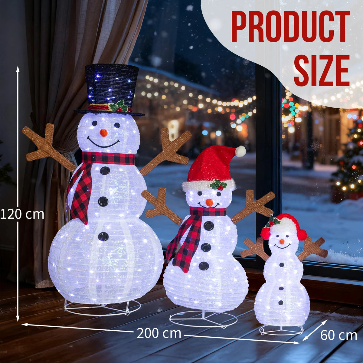 Set of 3 Lighted Snowman Family, 60/90/120cm, 270 White LEDs