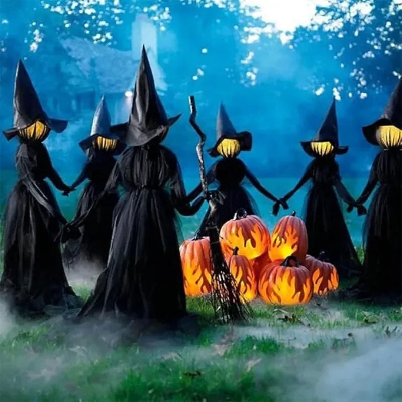 3 Piece Glowing Halloween Witches, Sound-Activated, Hand-Holding