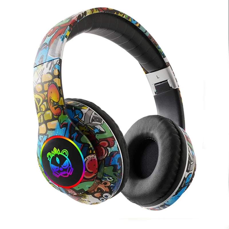 Graffiti LED Bluetooth Kids Headphones with Mic & TF Card Support