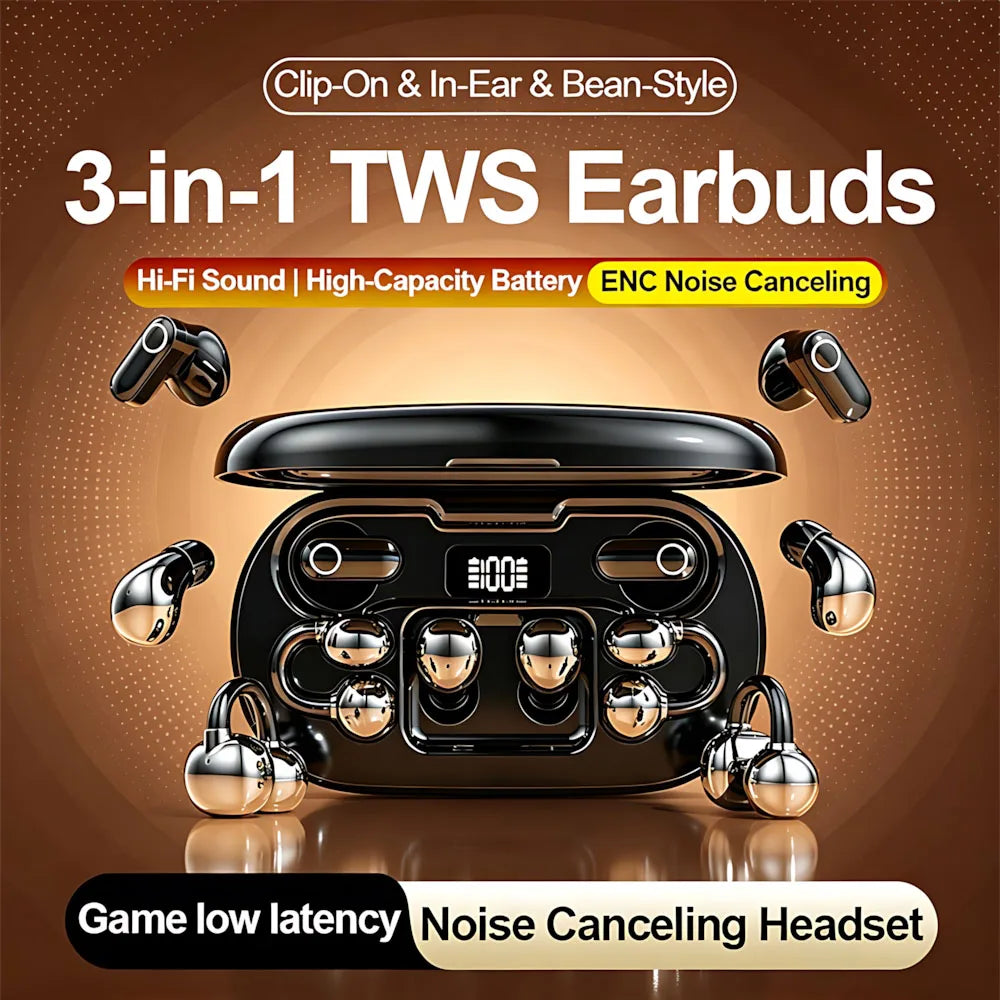 Smart Touch Half-Ear Clip Bluetooth Earphones with Noise Reduction