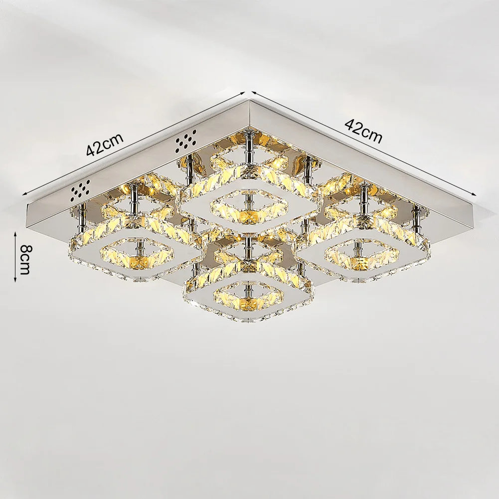 48W LED Crystal Chandelier Pendant, Dimmable with Remote