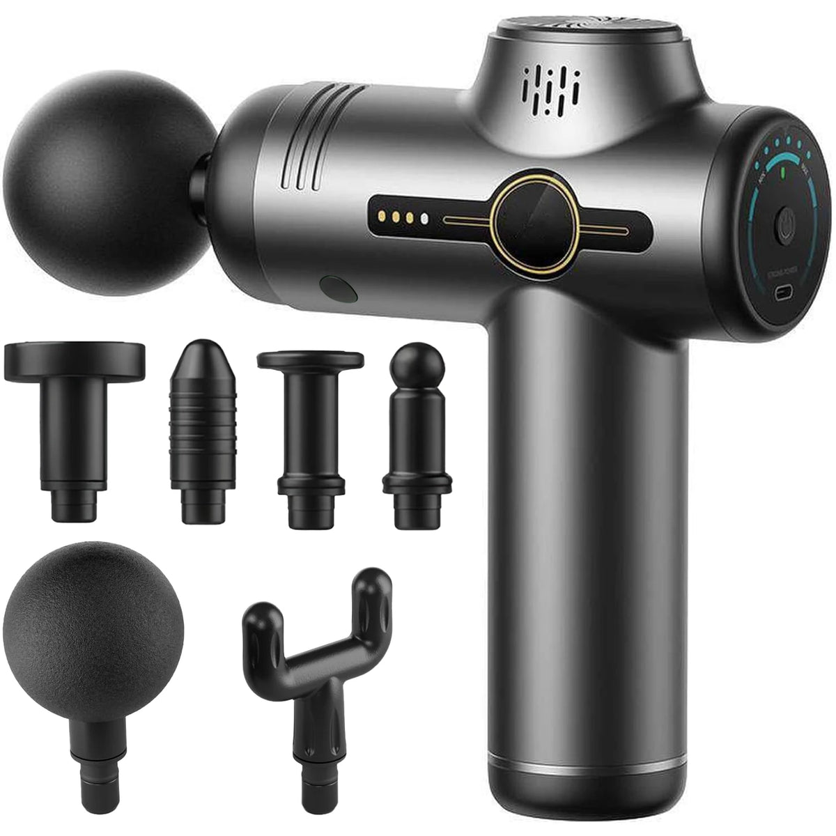 Mini Massage Gun, Ultra Quiet 3200 RPM, 6 Speeds and 6 Heads, Rechargeable