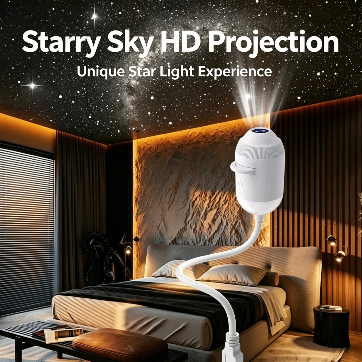 USB Galaxy Projector Lamp, Flexible Gooseneck, White