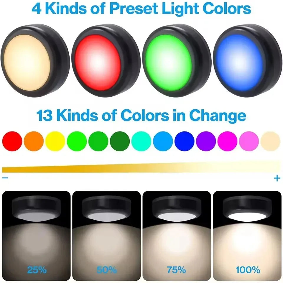 RGB LED Puck Light Set with Remote Control