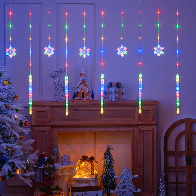 Christmas LED Curtain Lights, Snowflake and Icicle, Battery Powered