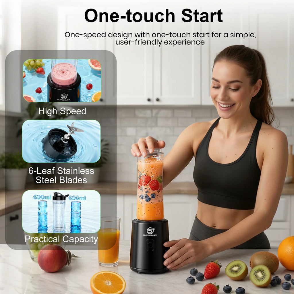 600ml Double Cup Portable Blender, 4000mAh Ice-Crushing Juicer