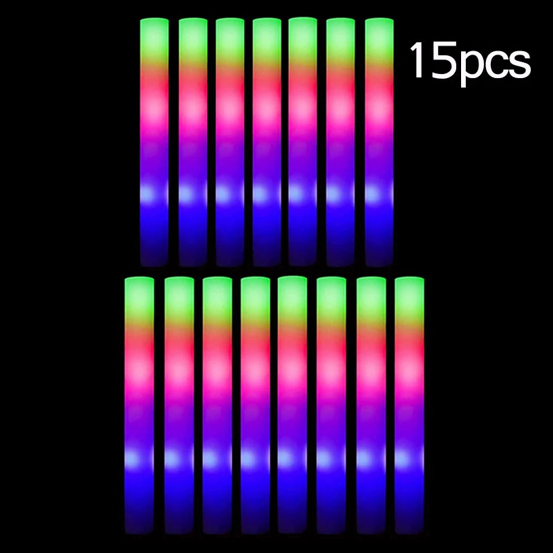 LED Glow Foam Sticks, 15 or 30 Pack, Colourful RGB Party Tubes