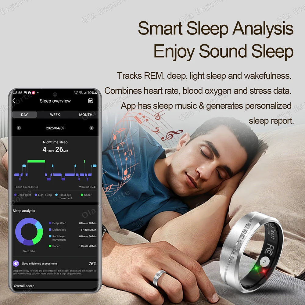 Waterproof Titanium Steel Smart Ring with Bluetooth