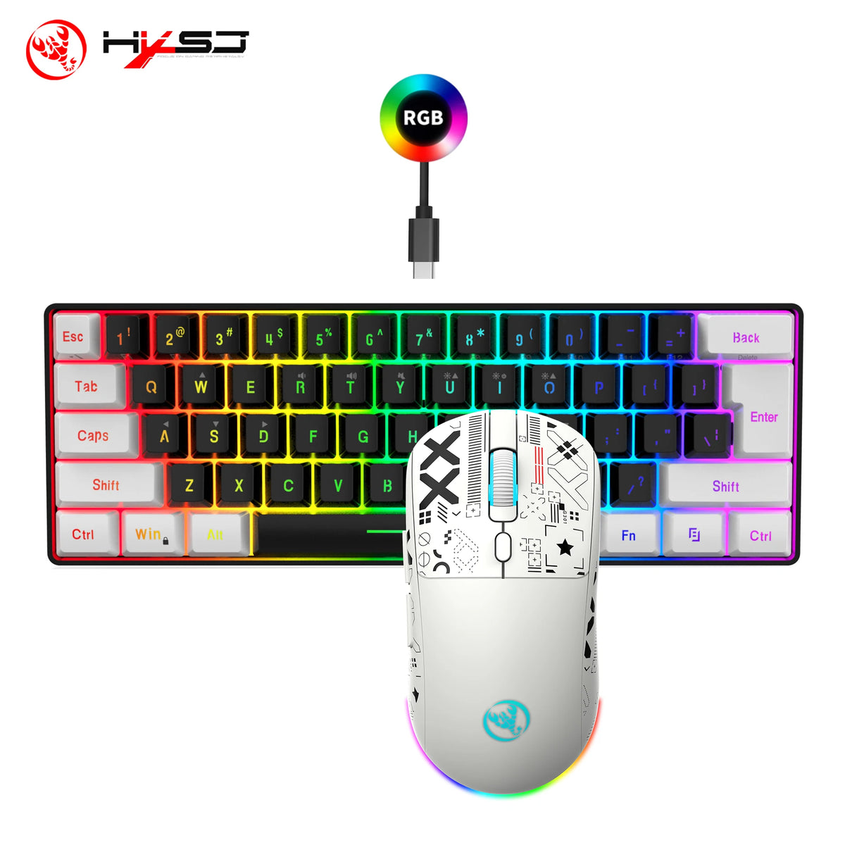 60% RGB Backlit Gaming Keyboard and Wireless Mouse Set, 61-Key