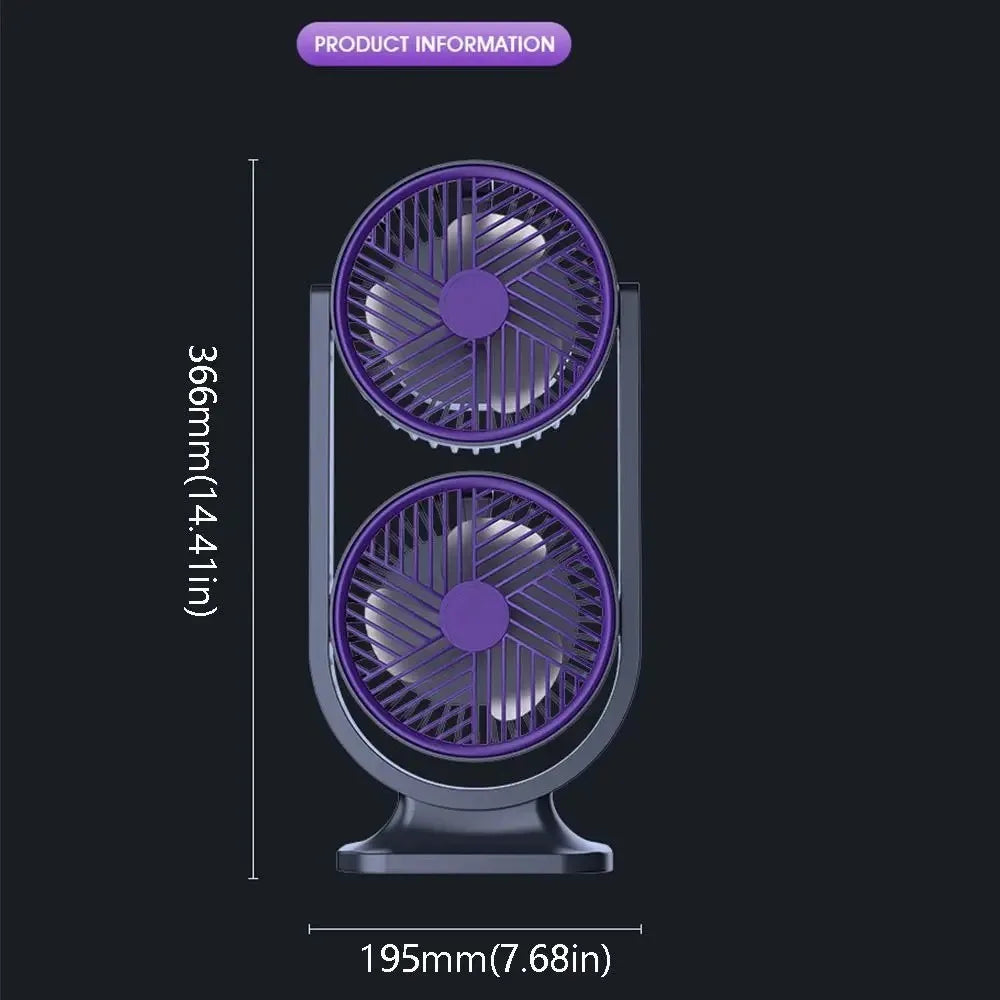 Dual-Head Desktop Fan, 3-Speed, USB Rechargeable, with Night Light