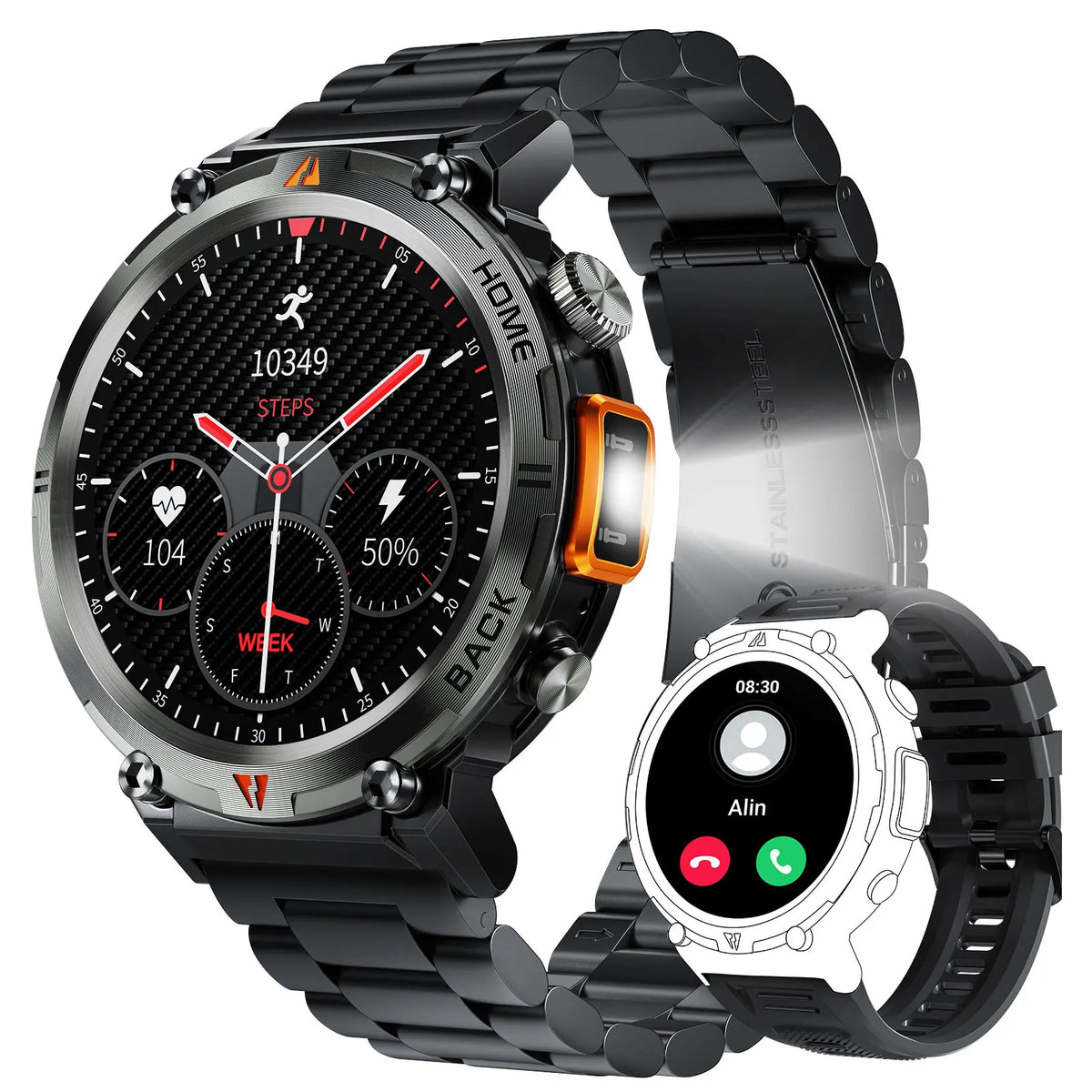 Men's Bluetooth Call Smart Watch, 3ATM Waterproof with Flashlight & 100+ Sports Modes