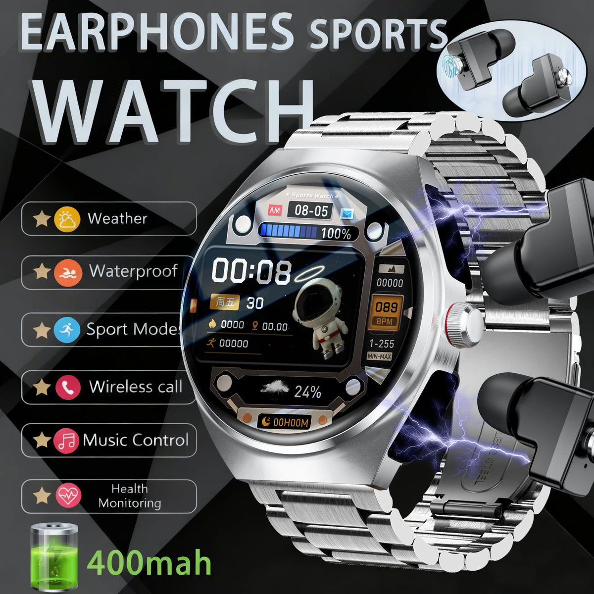 2-in-1 NFC Smart Watch with Built-in TWS Earbuds (2026)