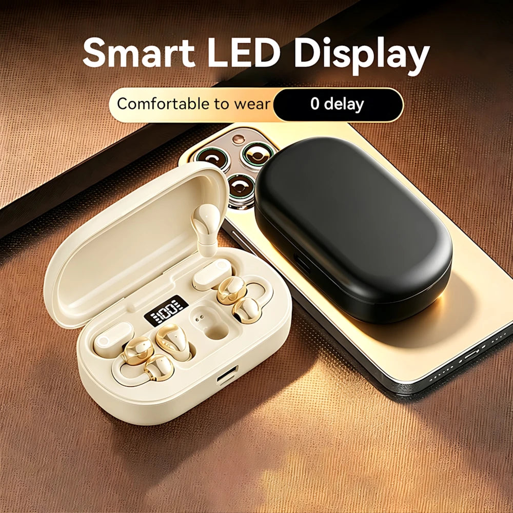 Smart Touch Half-Ear Clip Bluetooth Earphones with Noise Reduction