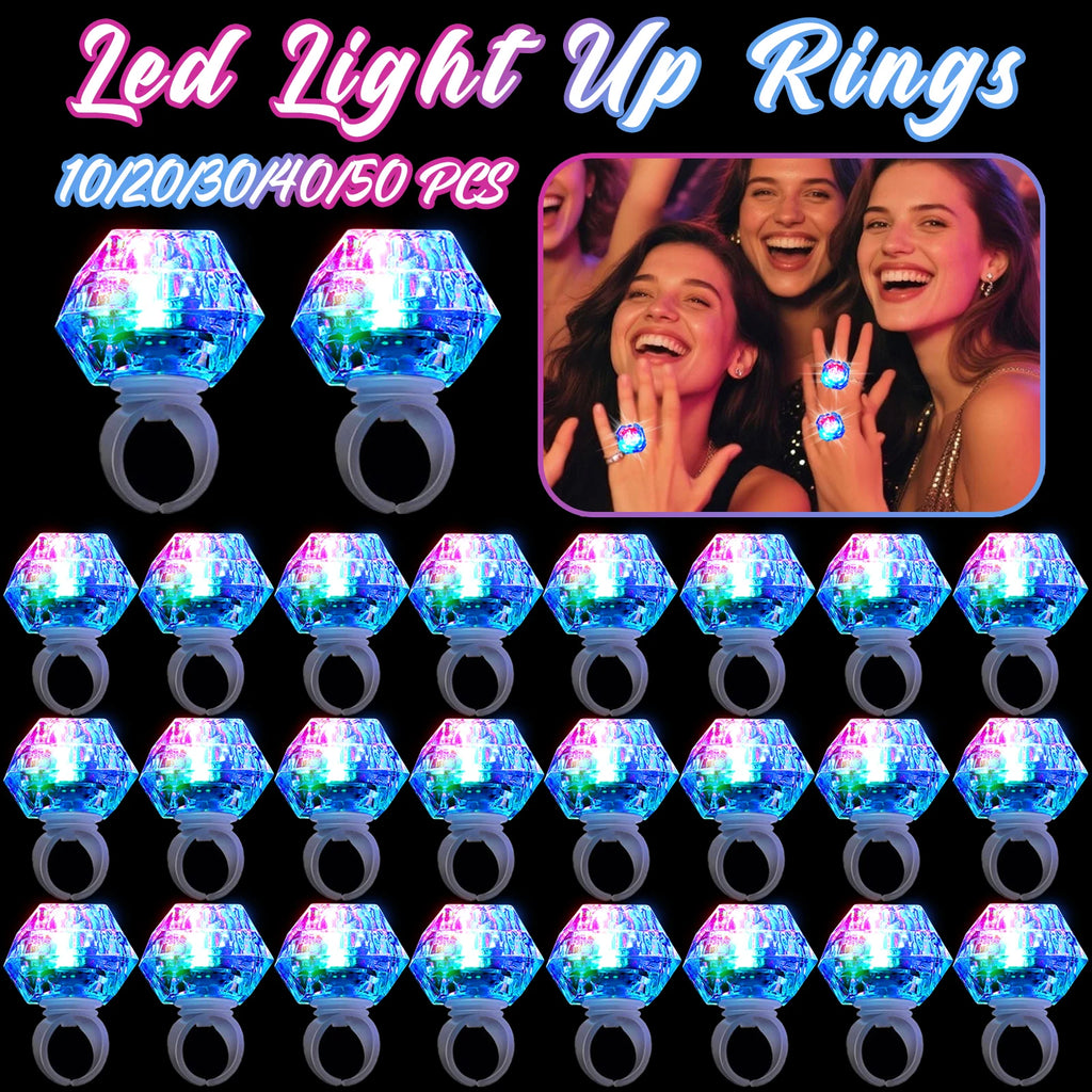 Flashing LED Light-Up Diamond Rings, 10 to 50 Pack Party Favours
