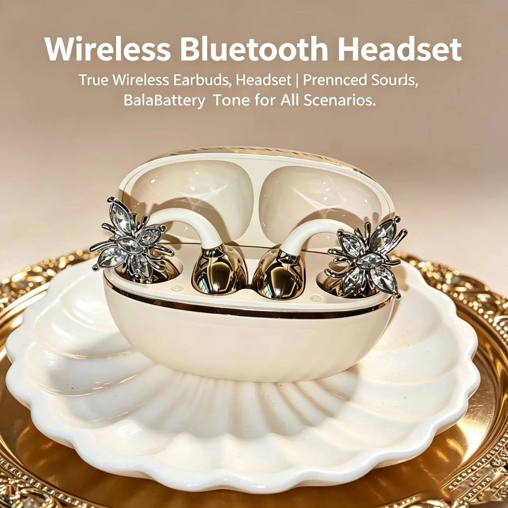 Open-Ear Hook Bluetooth Earphones with Noise Reduction & Butterfly Charm